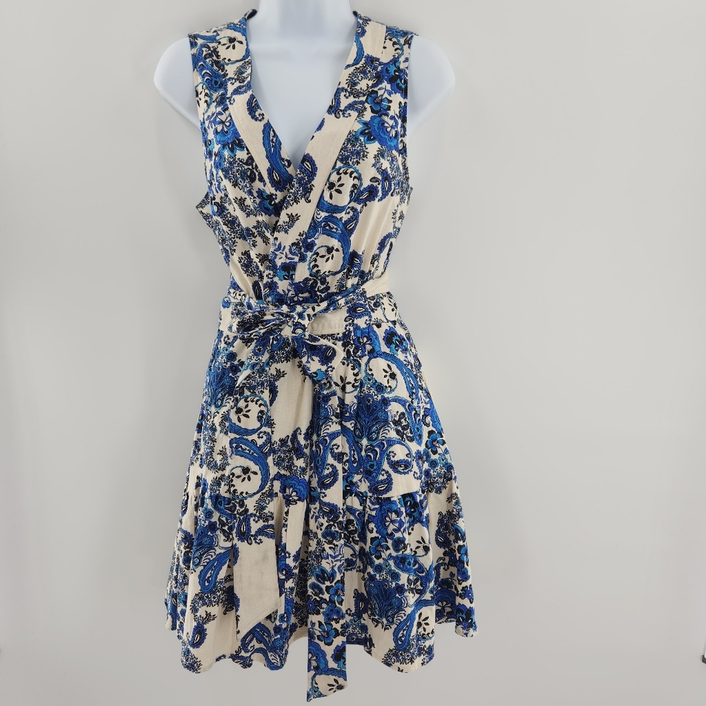 Christian Lacroix Paisley Print Linen Blend Wrap Mini Dress Womens Size …